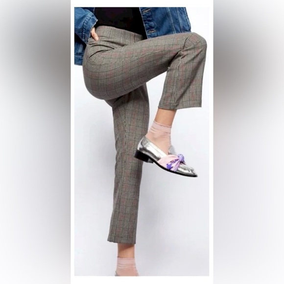 Free People Pants - Free People Kick Flare Plaid Cropped High Rise Gray Trouser Pants Plaid Office